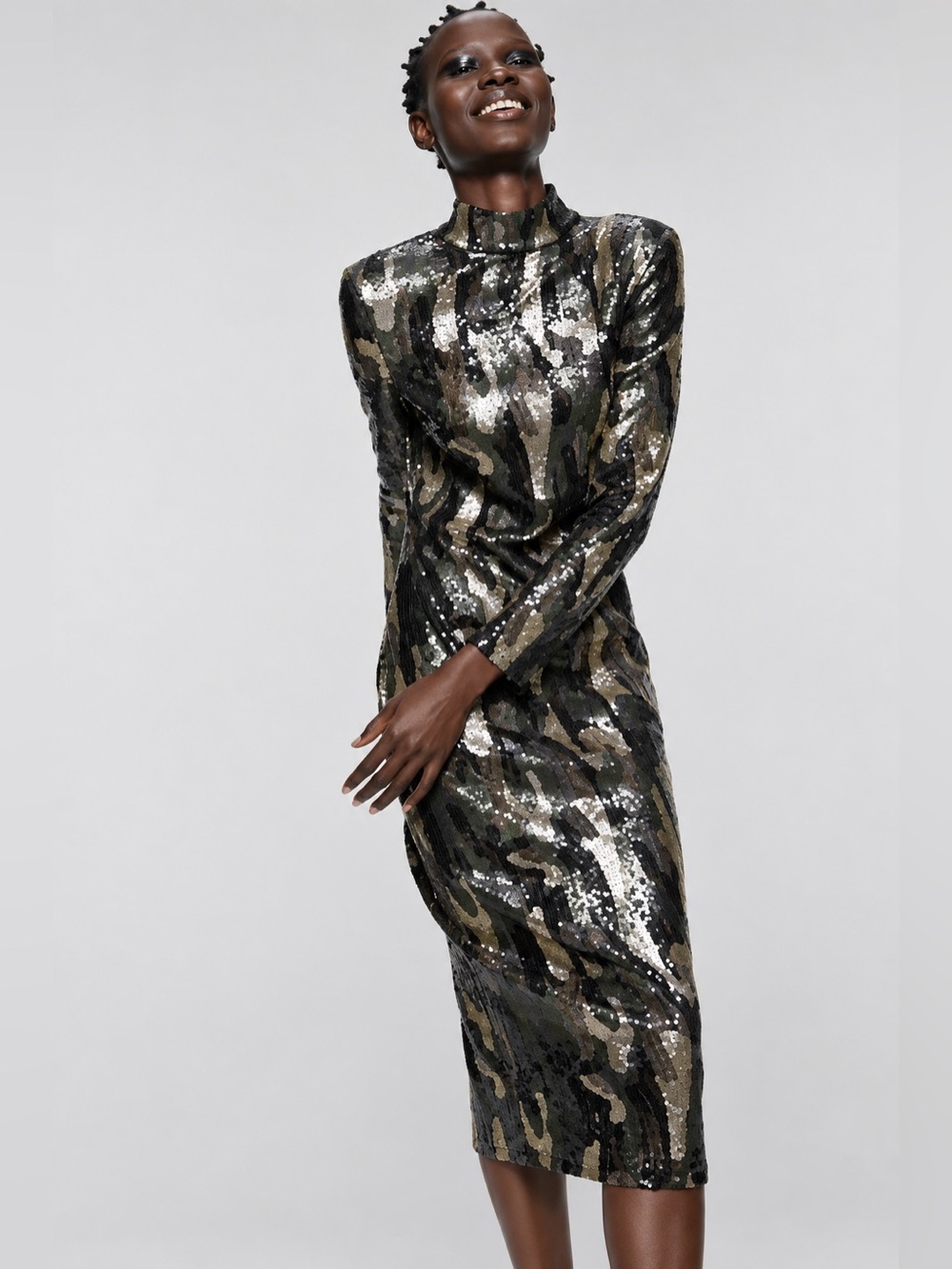 NWOT Zara camo sequin midi dress